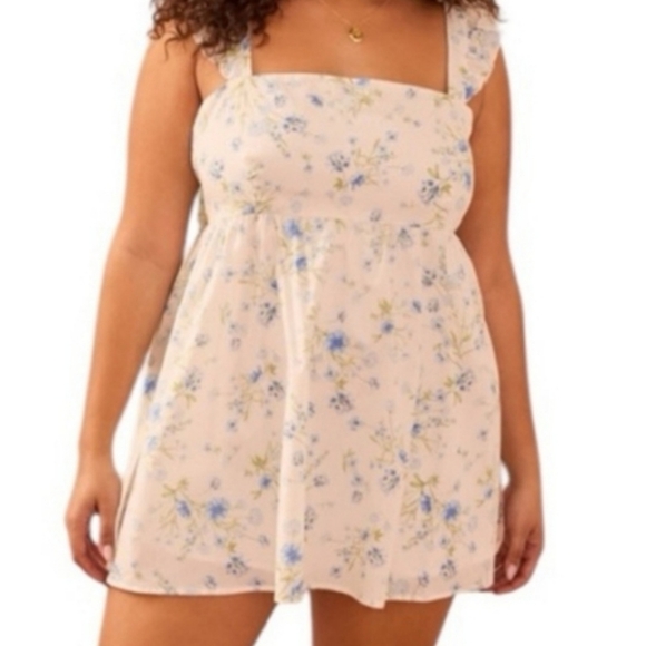 Arula Blue Floral Bow Back Square Neck Mini Dress - Picture 1 of 9